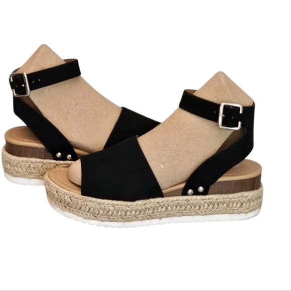 Soda Black Espadrille Wedge Sandals - Picture 4 of 7